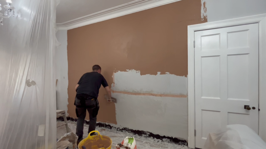 First coat of multi finish plaster